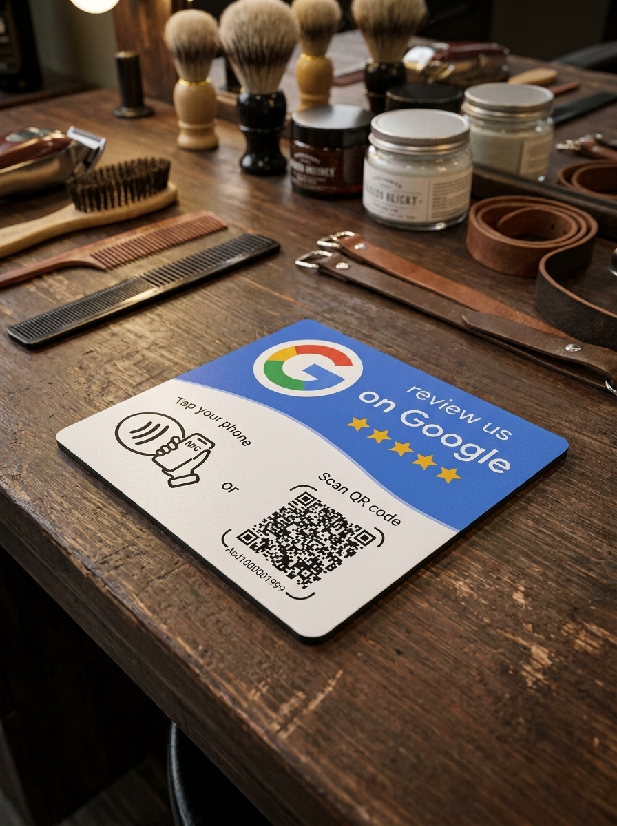 Artimas planas – NFC ir QR kodo detalė ant atsiliepimų rinkiklio padėkliuko